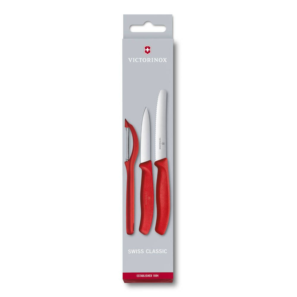 Swiss Classic Chopping Knife Set with Peeler 3 pcs Red