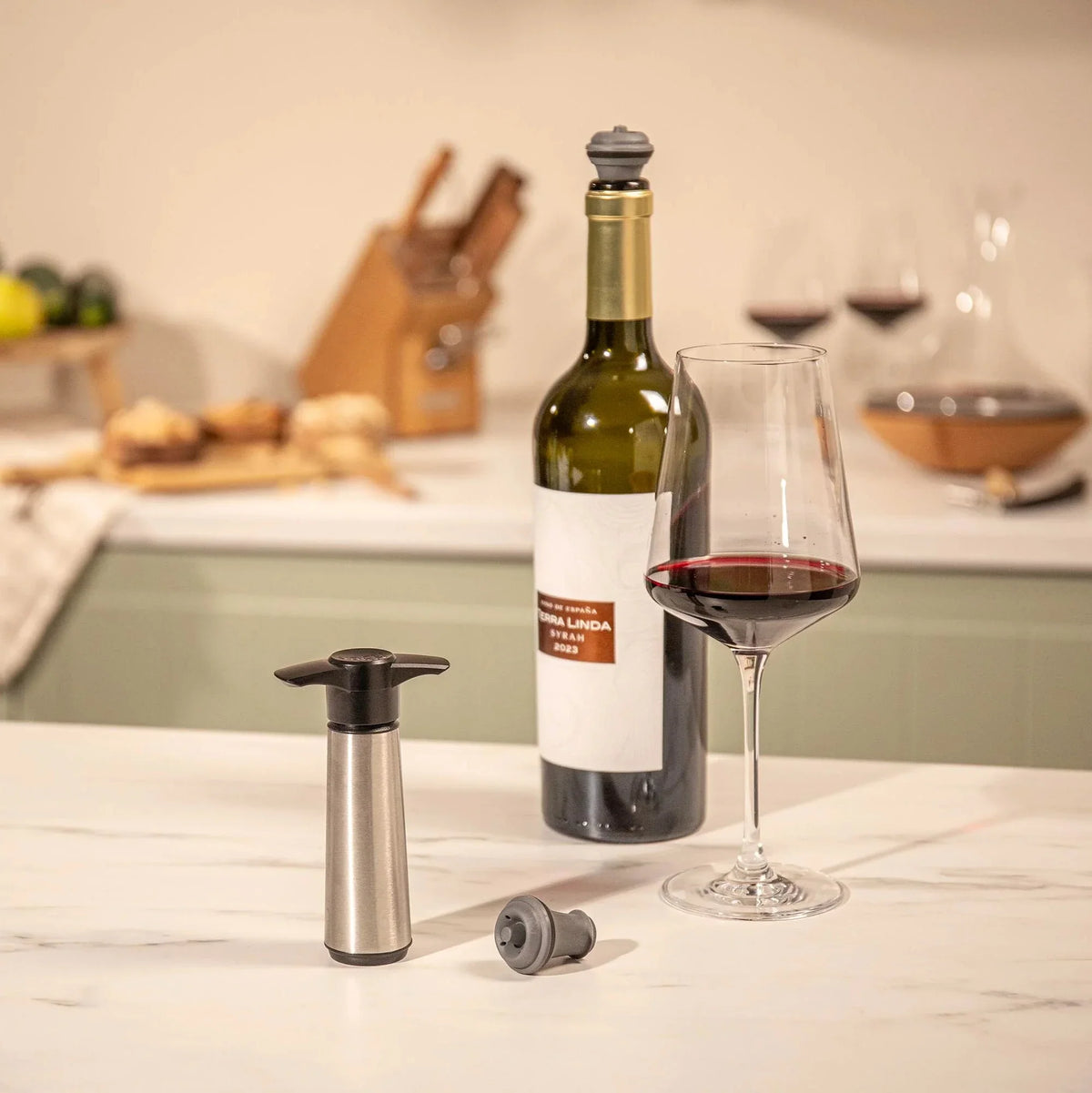 Pompă de vacuumare pentru vin Original cu 2 dopuri – oțel inoxidabil