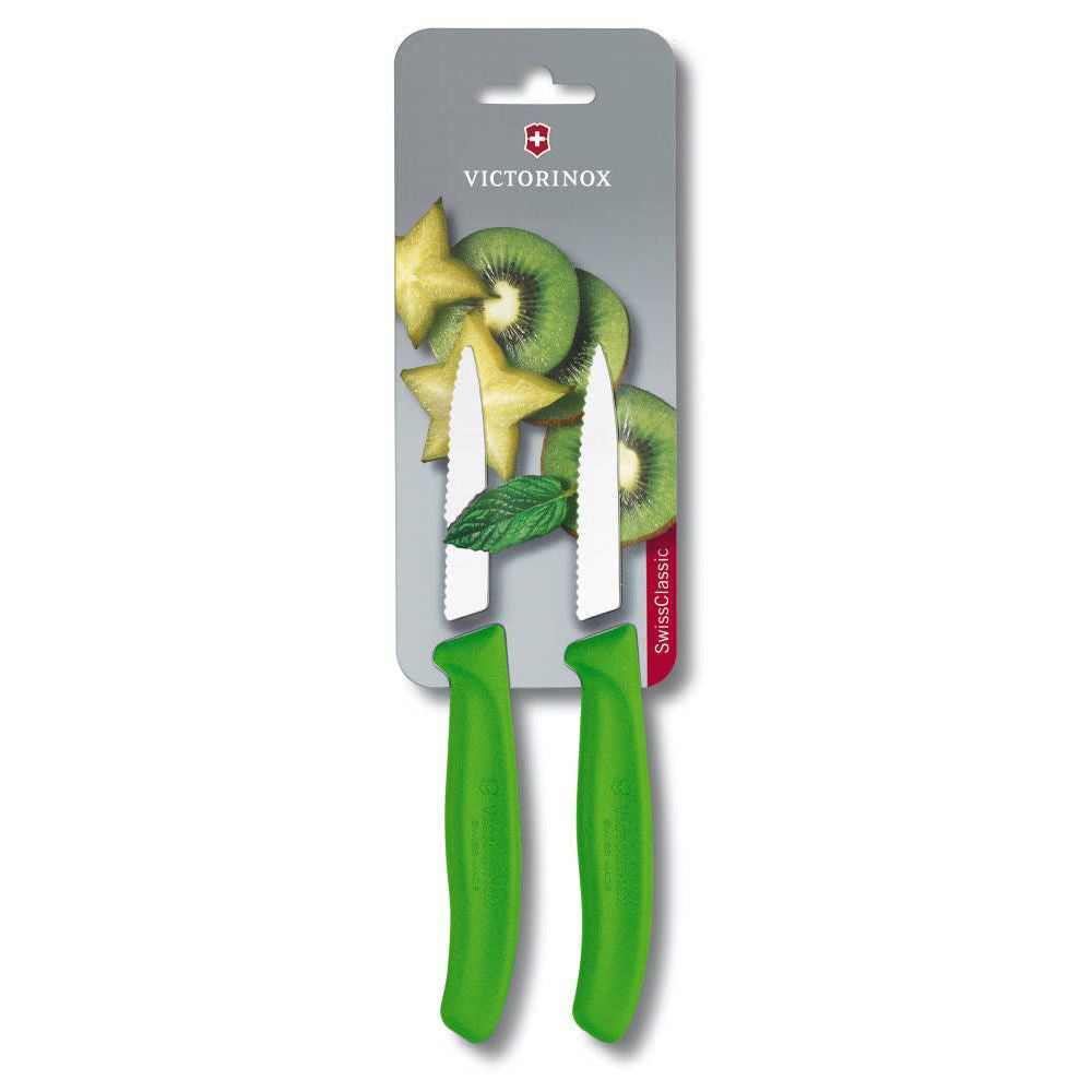 Swiss Classic Vegetable Knife Serrated Pointed Green 8 cm Blister Pack